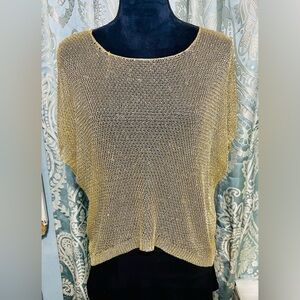 Gold Sweater Size Small Open Knit Short Sleeved Downtown Coalition Trendy Rare